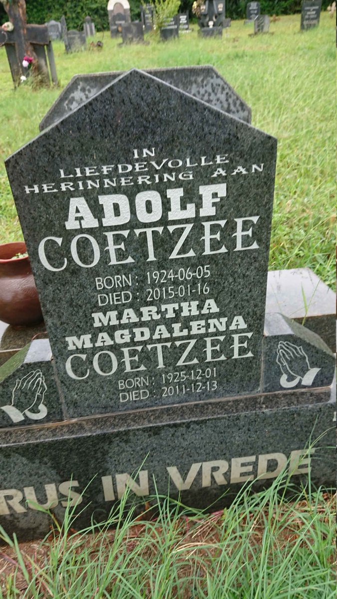 COETZEE Adolf 1924-2015 &amp; Martha Magdalena 1925-2011
