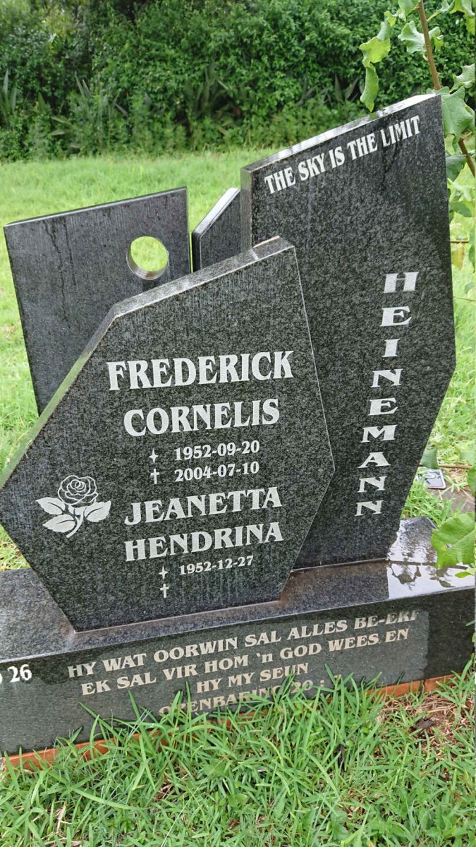 HEINEMANN Frederick Cornelis 1952-2004 &amp; Jeanetta Hendrina 1952-
