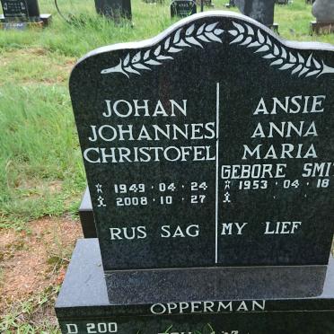 OPPERMAN Johannes Christoffel 1949-2008 &amp; Anna Maria SMIT 1953-