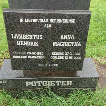 POTGIETER Lambertus Hendrik 1920-2004 &amp; Anna Magrietha 1922-2005
