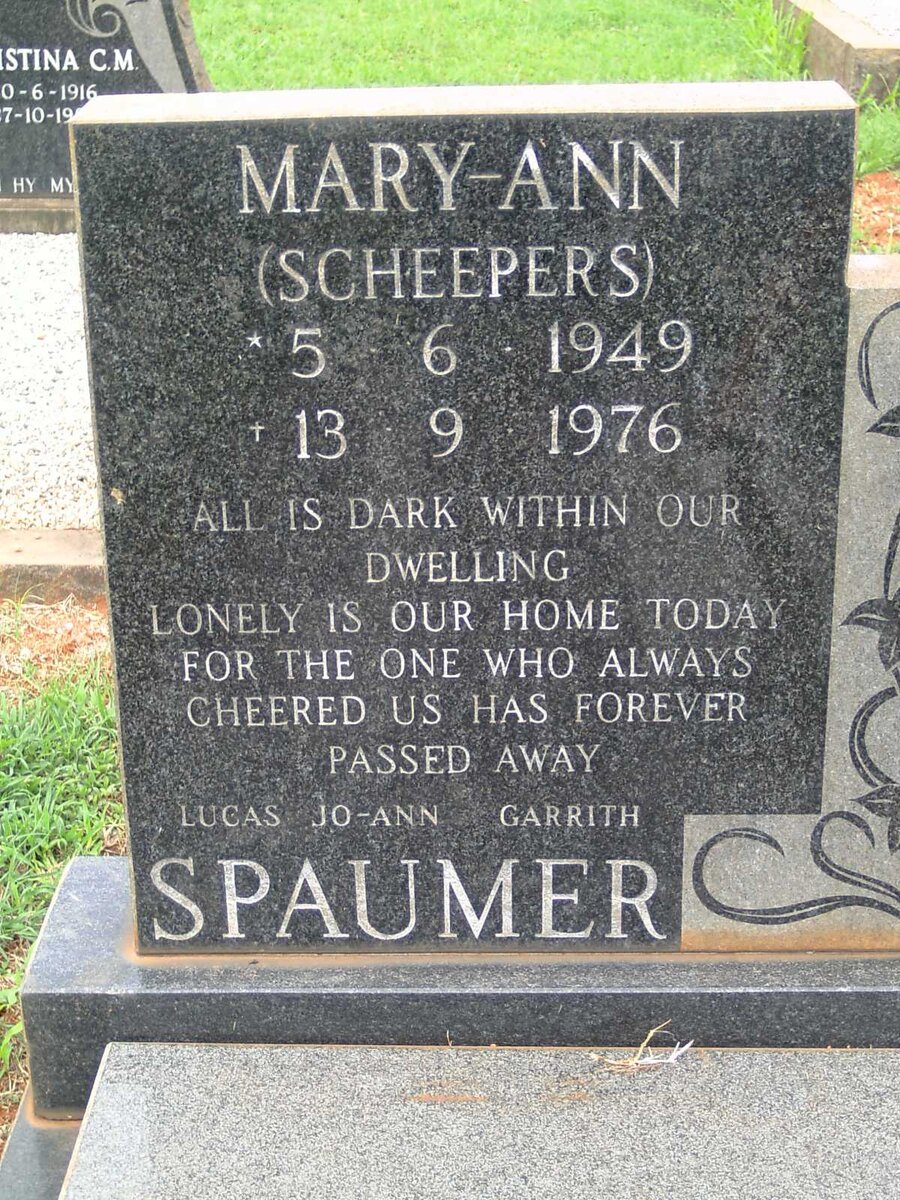 SPAUMER Mary-Ann nee SCHEEPERS 1949-1976
