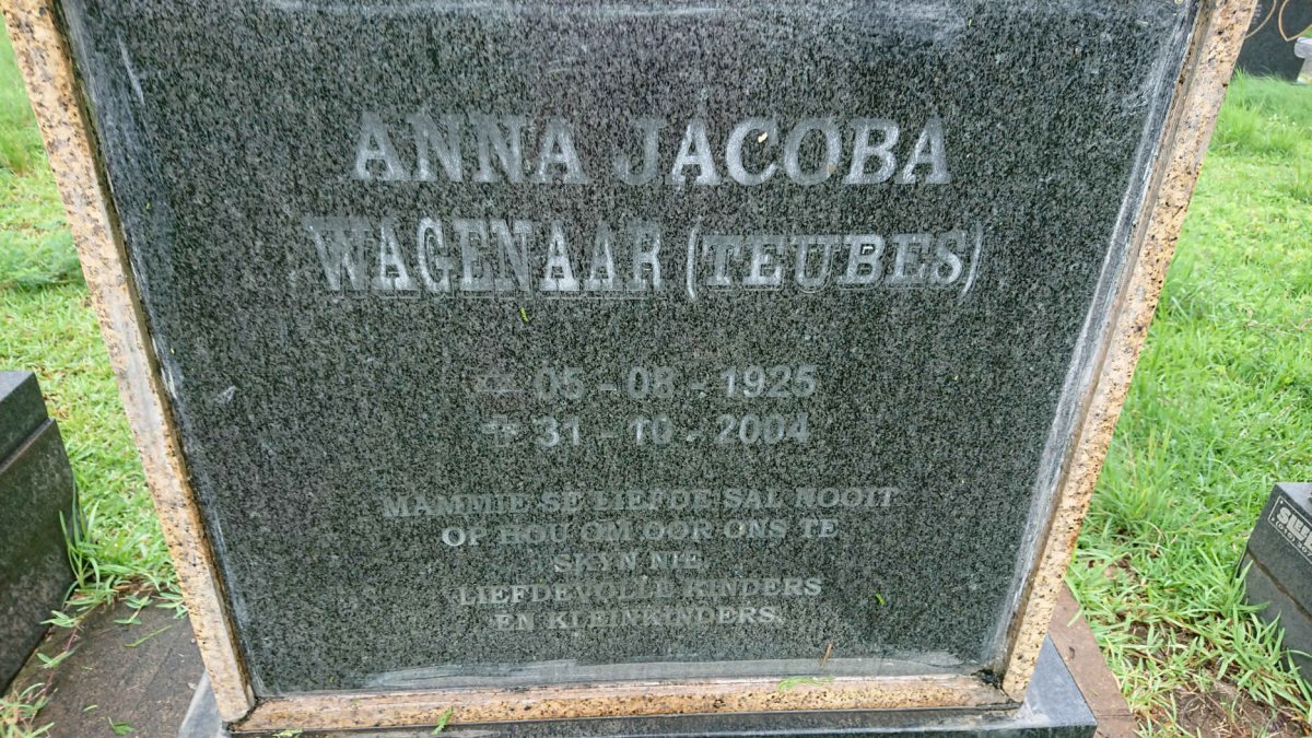 WAGENAAR Anna Jacoba nee TEUBES 1925-2004