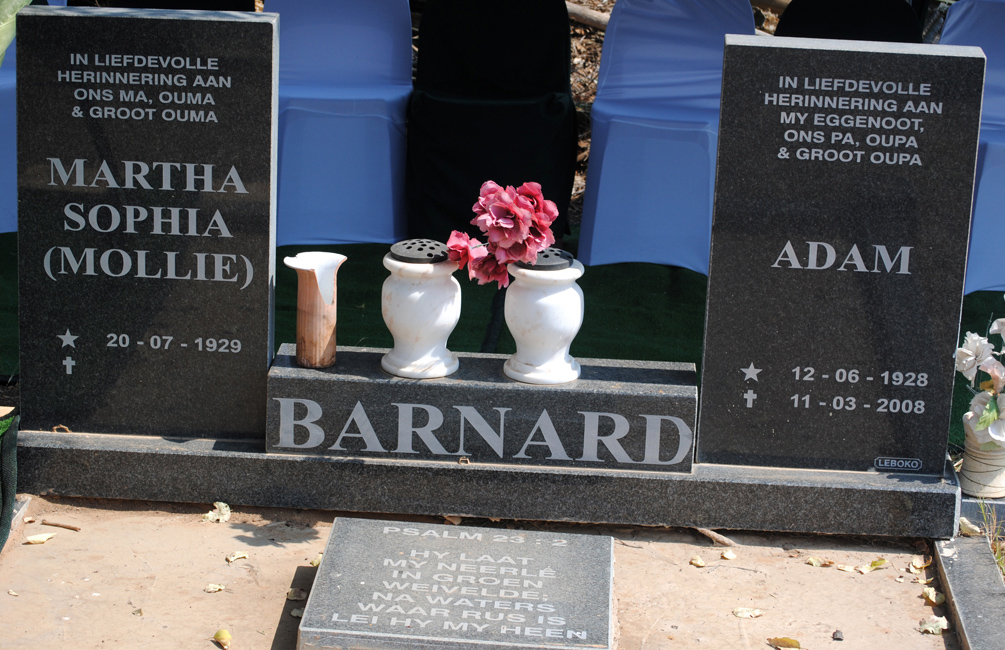 BARNARD Adam 1928-2008 &amp; Martha Sophia PRETORIUS 1929-