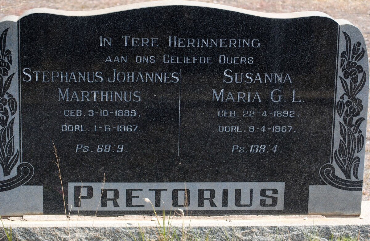 PRETORIUS Stephanus Johannes Marthinus 1889-1967 &amp; Susanna Maria G.L. 1892-1967