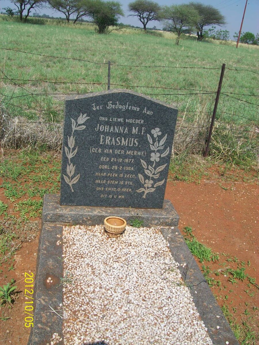 ERASMUS Johanna M.F. nee VAN DER MERWE 1877-1964