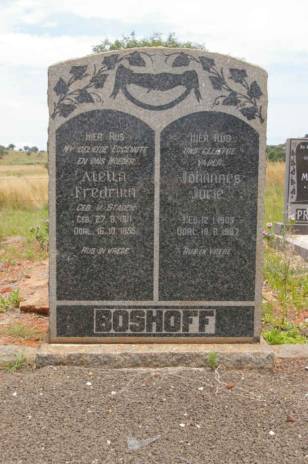 BOSHOFF Johannes Jurie 1909-1987 &amp; Aletta Fredrika V. STADEN 1911-1955