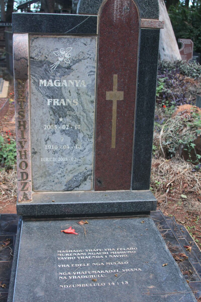 NETSHIVHODZA Maganya Frans 1916-2005