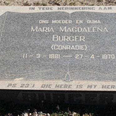 BURGER Maria Magdalena nee CONRADIE 1881-1970