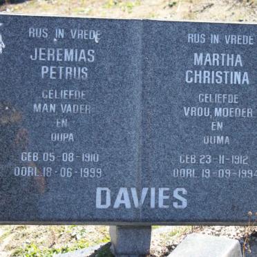 DAVIES Jeremias Petrus 1910-1999 &amp; Martha Christina 1912-1994