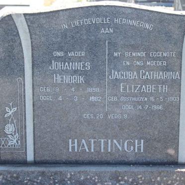 HATTINGH Johannes Hendrick 1898-1982 &amp; Jacoba Catherina Elizabeth  OOSTHUIZEN 1903-1966