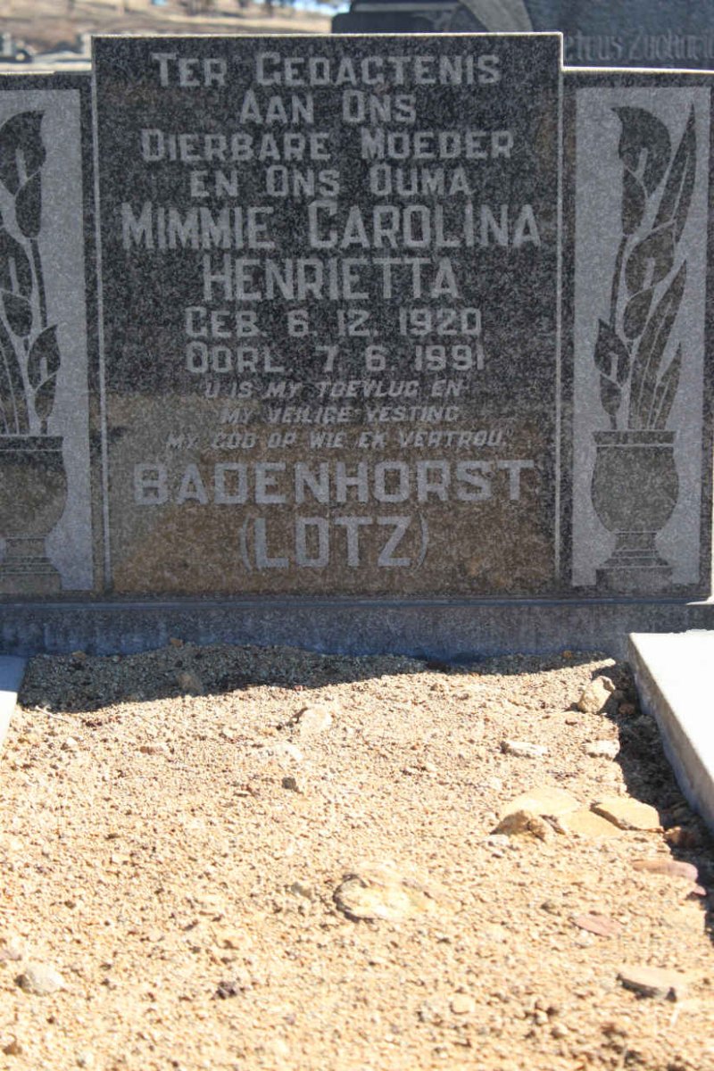 LOTZ Mimmie Carolina Henrietta nee BADENHORST 1920-1991
