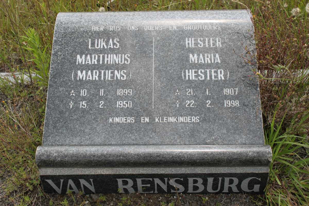 RENSBURG Lukas Marthinus, van 1899-1950 &amp; Hester Maria 1907-1998