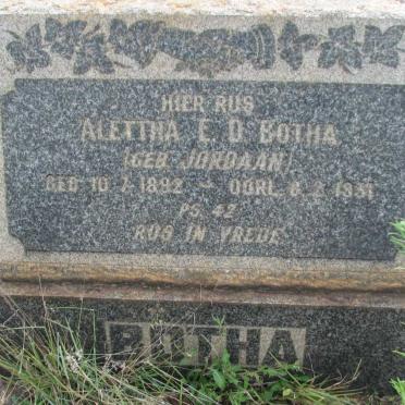 BOTHA Alettha E.D. nee JORDAAN 1892-1931