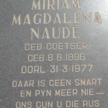 NAUDE Miriam Magdalena nee COETSER 1896-1977