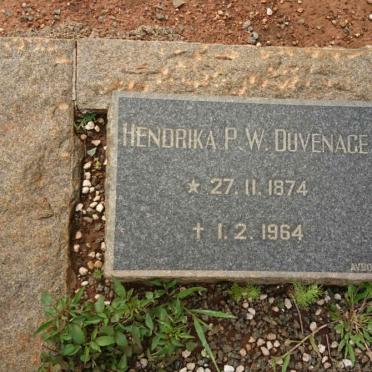DUVENAGE Hendrika P.W. 1874-1964