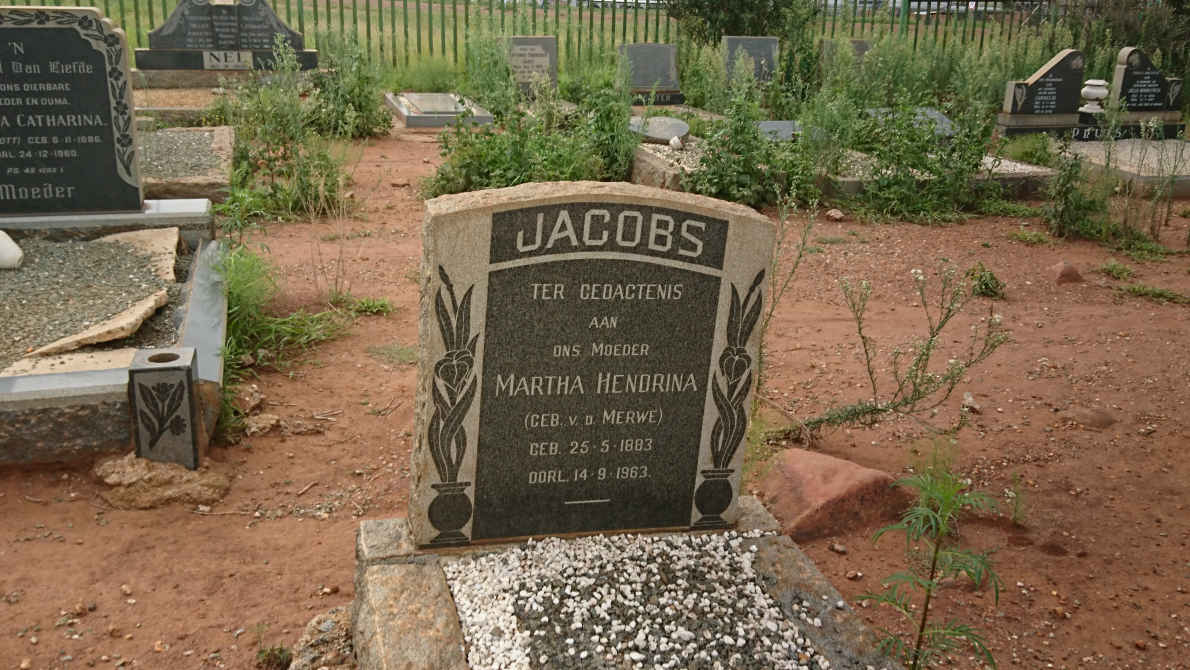 JACOBS Martha Hendrina nee V.D. MERWE 1883-1963