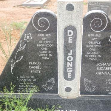 JONGE Petrus Daniel, de 1935-2003 &amp; Johanna Elizabeth 1940-1993