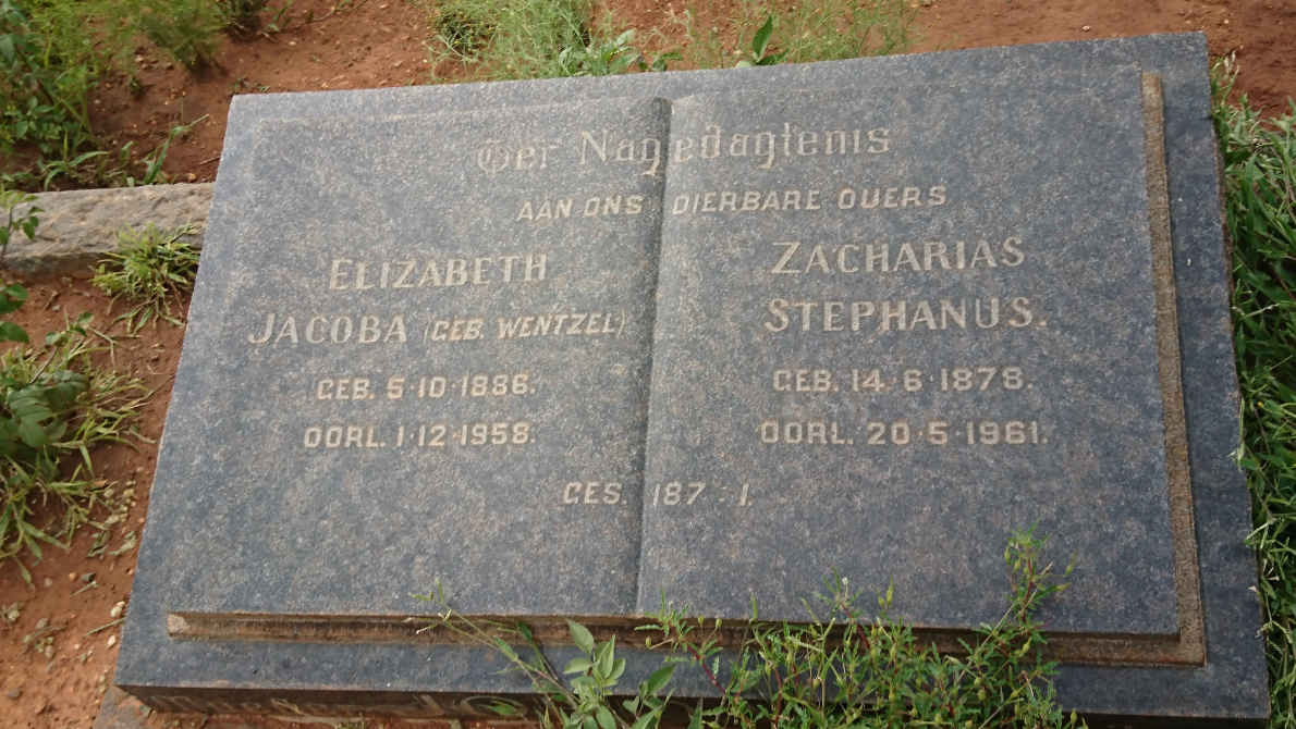 JORDAAN Zacharias Stephanus 1878-1961 &amp; Elizabeth Jacoba WENTZEL 1886-1958