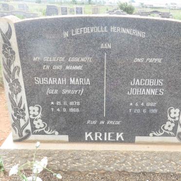 KRIEK Jacobus Johannes 1882-1981 &amp; Susarah Maria SPRUYT 1878-1968