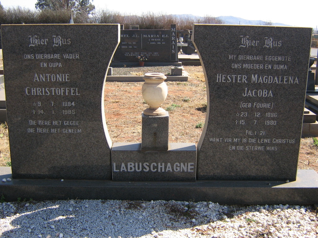 LABUSCHAGNE Antonie Christoffel 1884-1985 &amp; Hester Magdalena Jacoba FOURIE 1886-1980