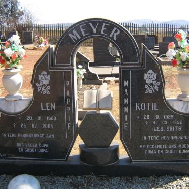 MEYER Len 1920-2004 &amp; Kotie BRITS 1925-1992