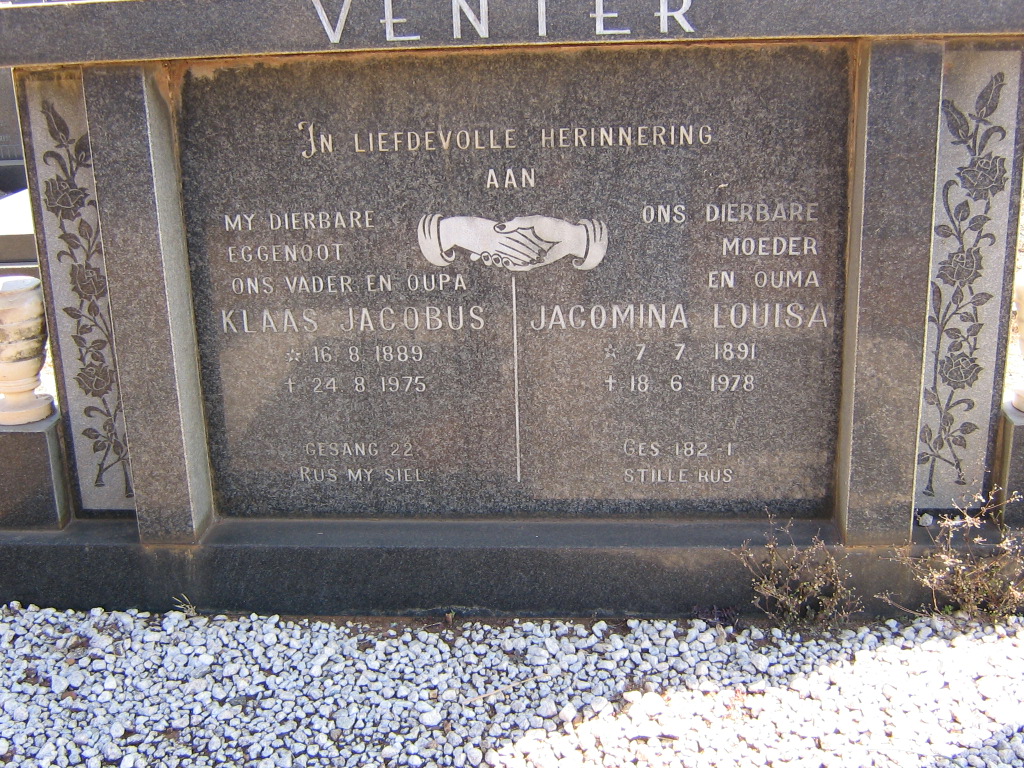 VENTER Klaas Jacobus 1889-1975 &amp; Jacomina Louisa 1891-1978