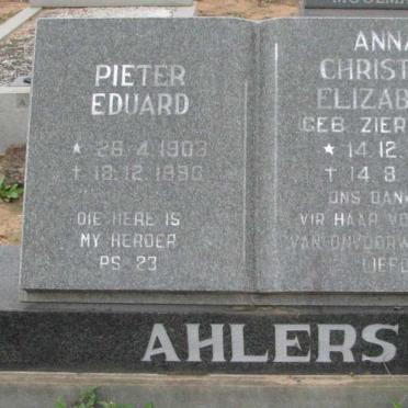 AHLERS Pieter Eduard 1903-1996 &amp; Anna Christina Elizabeth ZIERVOGEL 1905-1989