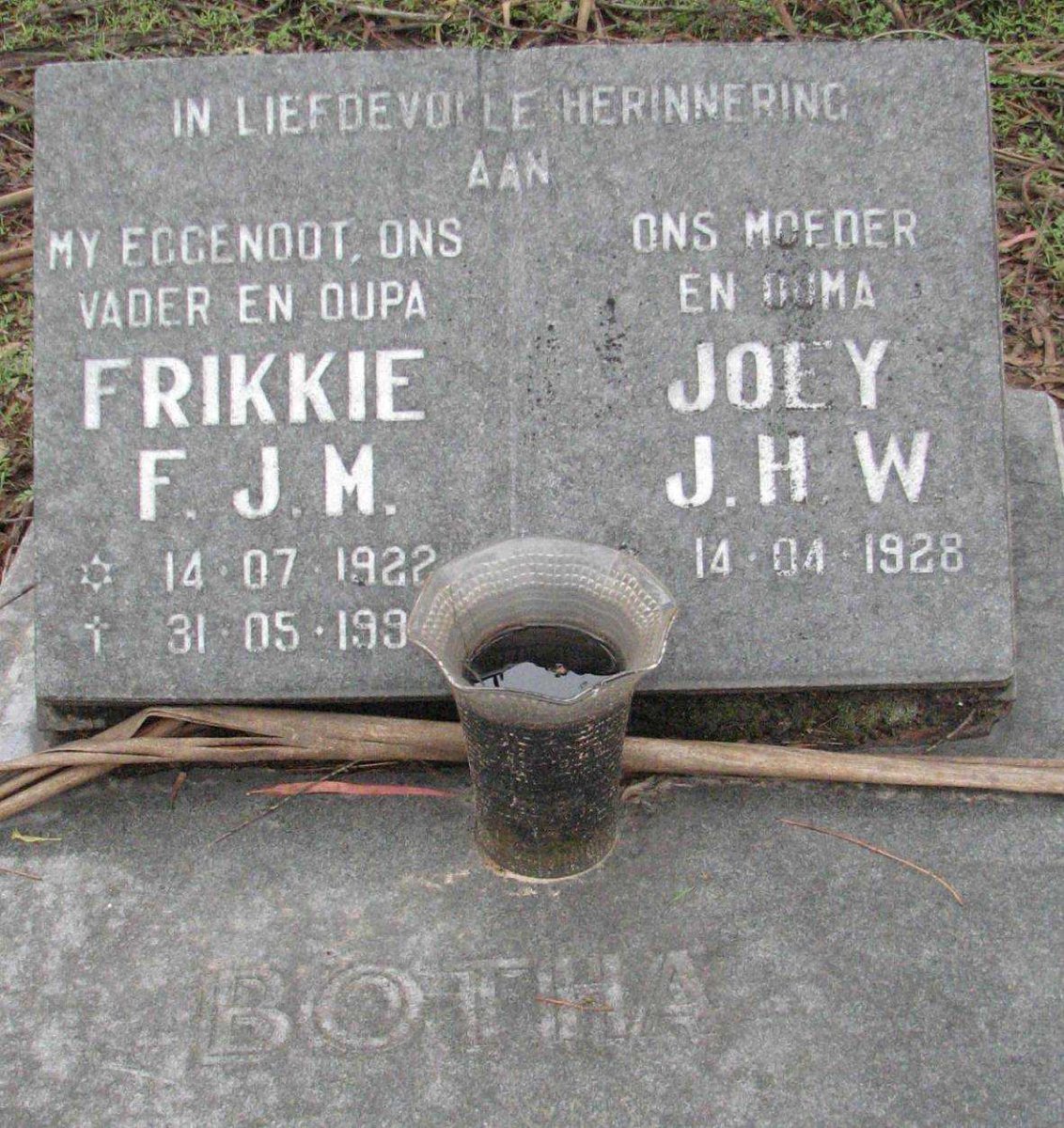 BOTHA F.J.M. 1922-199? &amp; J.H.W. 1928-