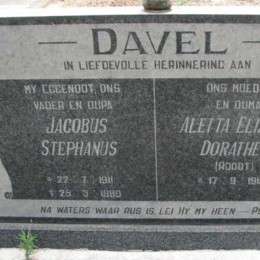 DAVEL Jacobus Stephanus 1911-1980 &amp; Aletta Elizabeth Dorathea ROODT 1915-