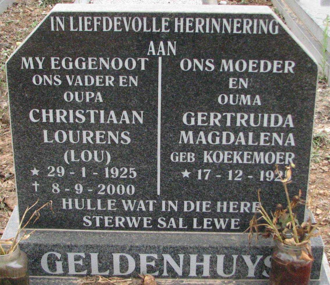 GELDENHUYS Christiaan Lourens 1925-2000 &amp; Gertruida Magdalena KOEKEMOER 1925-