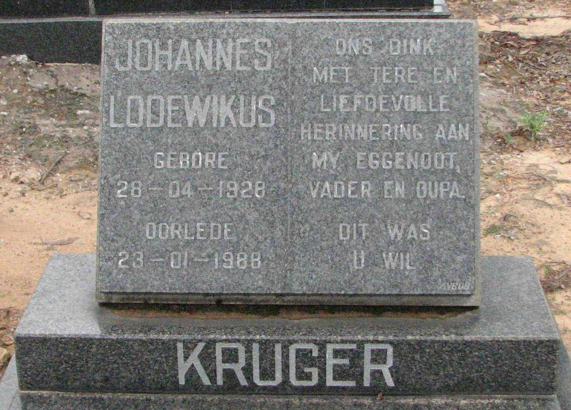 KRUGER Johannes Lodewikus 1928-1988