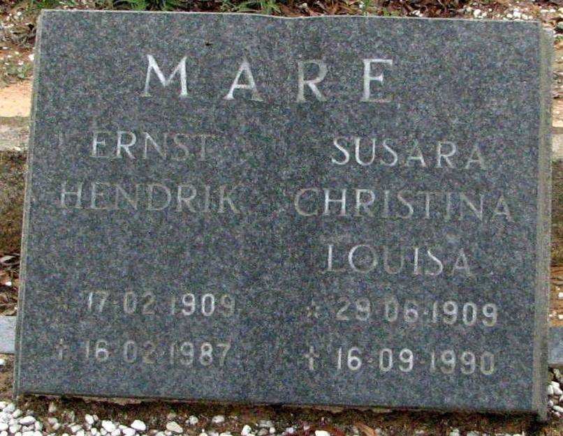 MARE Ernst Hendrik 1909-1987 &amp; Susara Christina Louisa 1909-1990