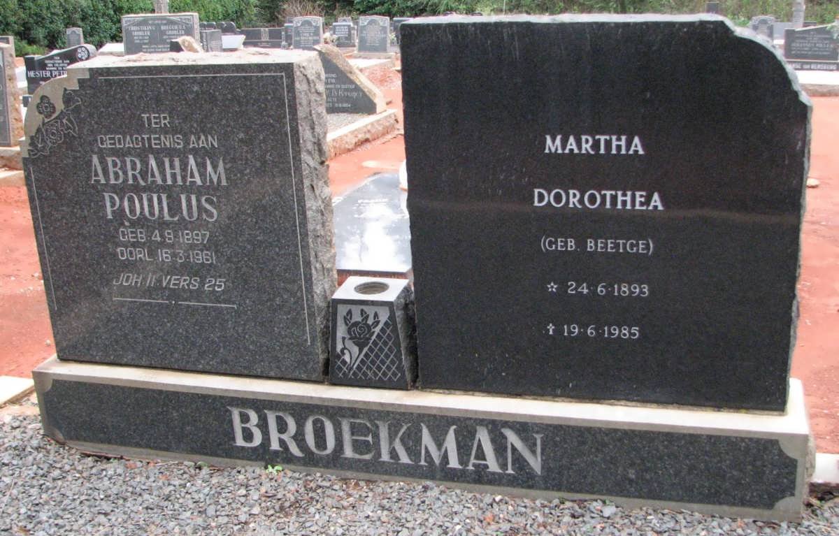 BROEKMAN Abraham Poulus 1897-1961 &amp; Martha Dorothea BEETGE 1893-1985