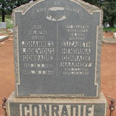 CONRADIE Johannes Lodewicus 1858-1946 &amp; Elizabeth Hendrina HAARHOFF 1859-1941