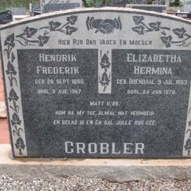 GROBLER Hendrik Frederik 1890-1967 &amp; Elizabetha Hermina ODENDAAL 1893-1972