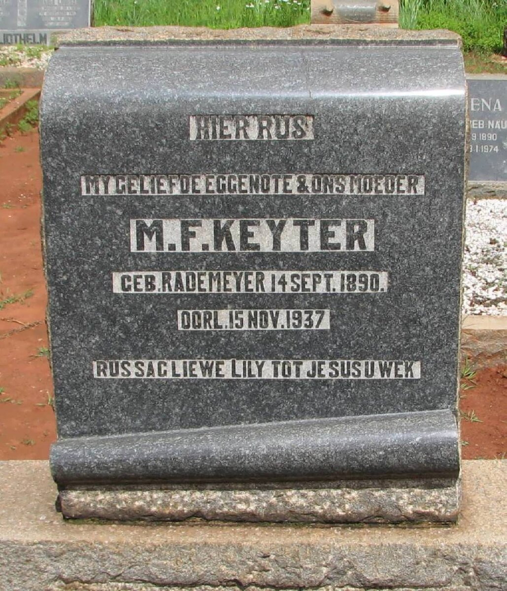 KEYTER M.F. nee RADEMEYER 1890-1937