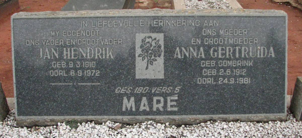 MARÉ Jan Hendrik 1910-1972 &amp; Anna Gertruida COMBRINK 1912-1981