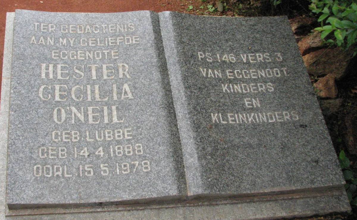 O'NEIL Hester Cecilia nee LUBBE 1888-1978