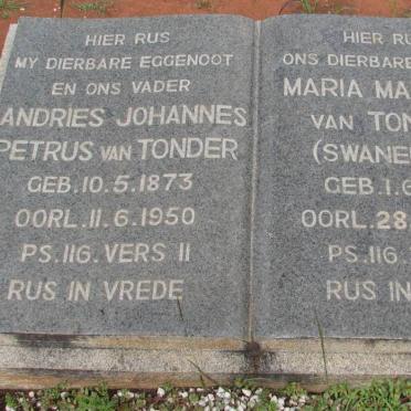 TONDER Andries Johannes Petrus, van 1873-1950 &amp; Maria Magrieta SWANEPOEL 1880-1966