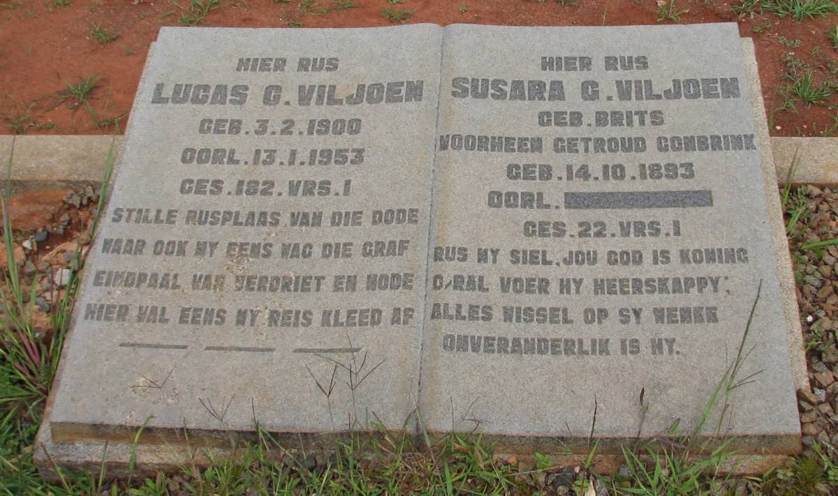 VILJOEN Lucas C. 1900-1953 &amp; Susara G. formerly COMBRINK nee BRITS 1893-