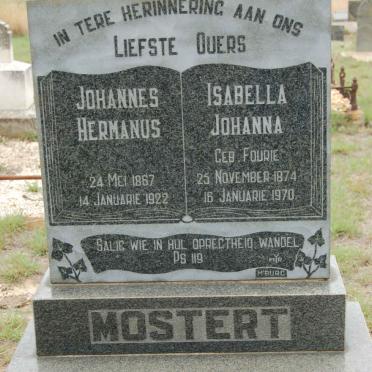 MOSTERT Johannes Hermanus 1867-1922 &amp; Isabella Johanna FOURIE 1874-1970