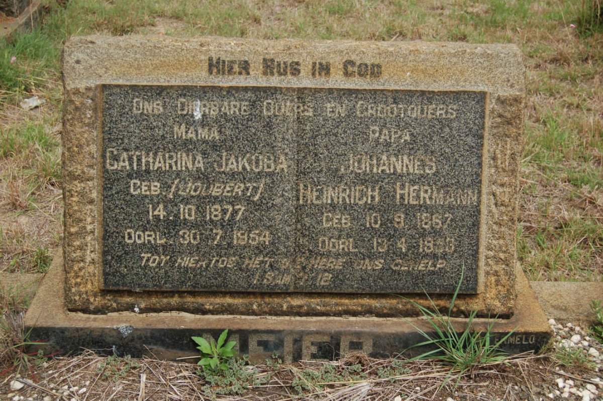 MEIER Johannes Heinrich Hermann 1867-1953 &amp; Catharina Jakoba JOUBERT 1877-1954