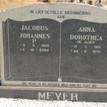 MEYER Jacobus Johannes P. 1928-2004 &amp; Anna Dorothea DE JAGER 1931-1975