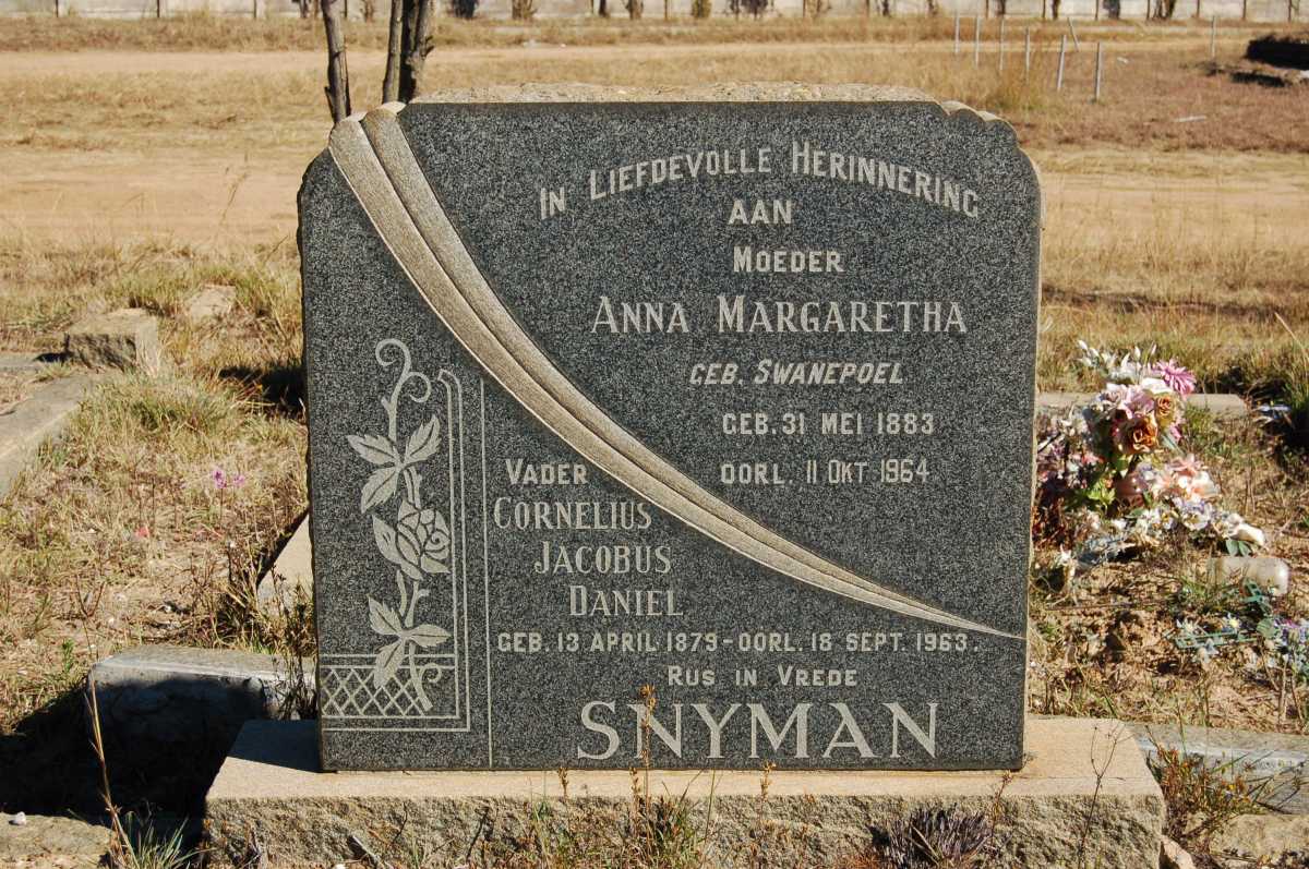 SNYMAN Cornelius Jacobus Daniel 1879-1963 &amp; Anna Margaretha SWANEPOEL 1883-1964