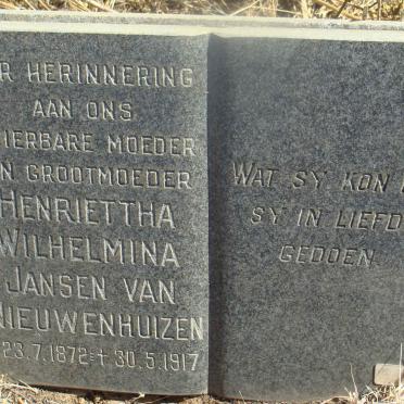 NIEUWENHUIZEN Henriettha Wilhelmina, Jansen van 1872-1917