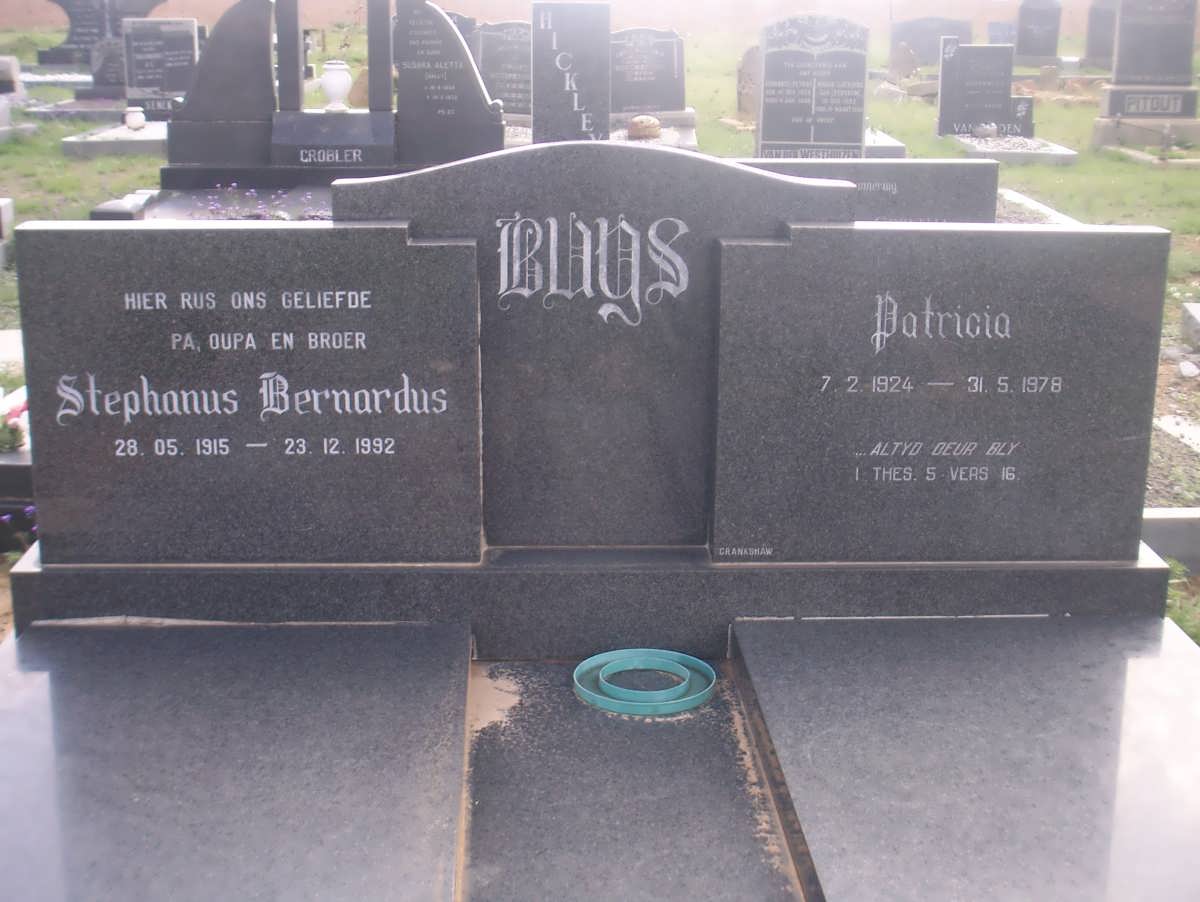 BUYS Stephanus Bernardus 1915-1992 &amp; Patricia 1923-1978