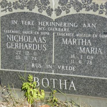 BOTHA Nicholaas Gerhardus 1911-1974 &amp; Martha Maria 1909-1978