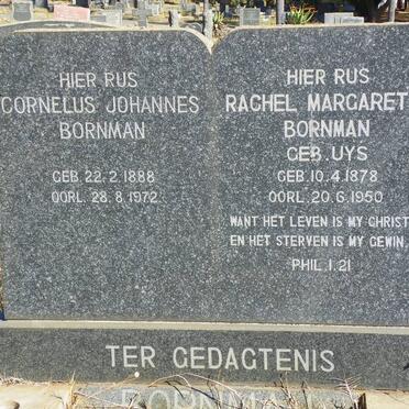 BORNMAN Cornelus Johannes 1888-1972 &amp; Rachel Margaretha UYS 1878-1950