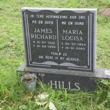 HILLS James Richard 1926-1999 &amp; Maria Louisa 1934-2003
