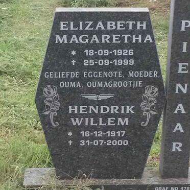 PIENAAR Hendrik Willem 1917-2000 &amp; Elizabeth Magaretha 1926-1999
